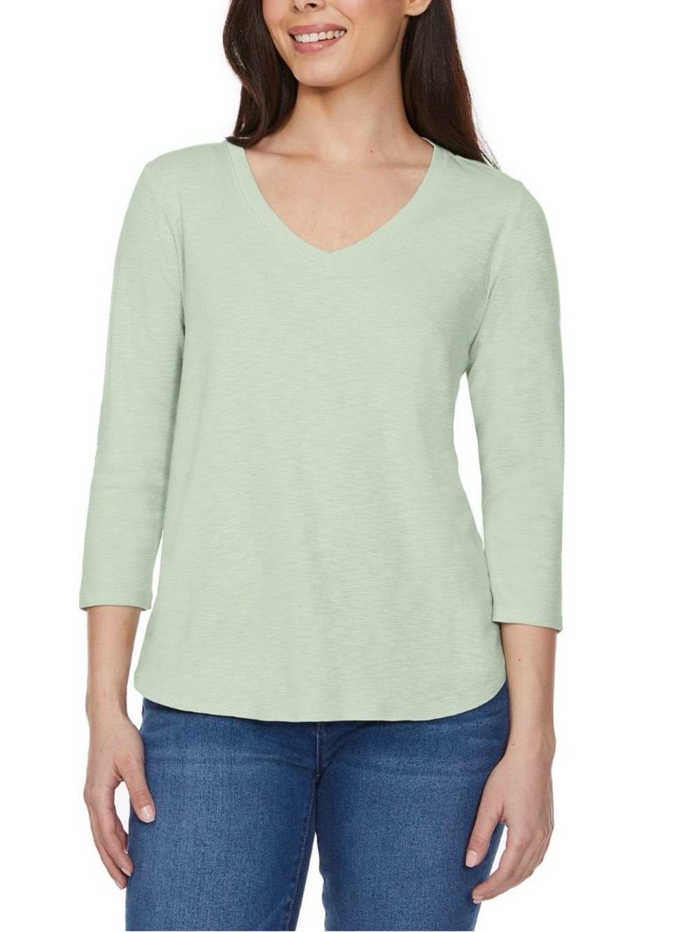 Kirkland Signature Women's 3/4 Sleeve V- Neck Slub Tee
